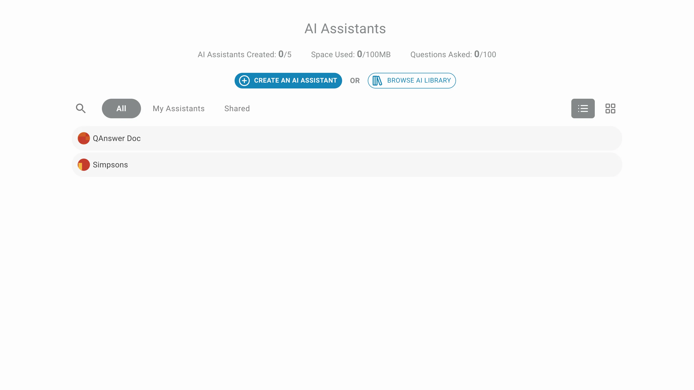AI Assistant existing list
