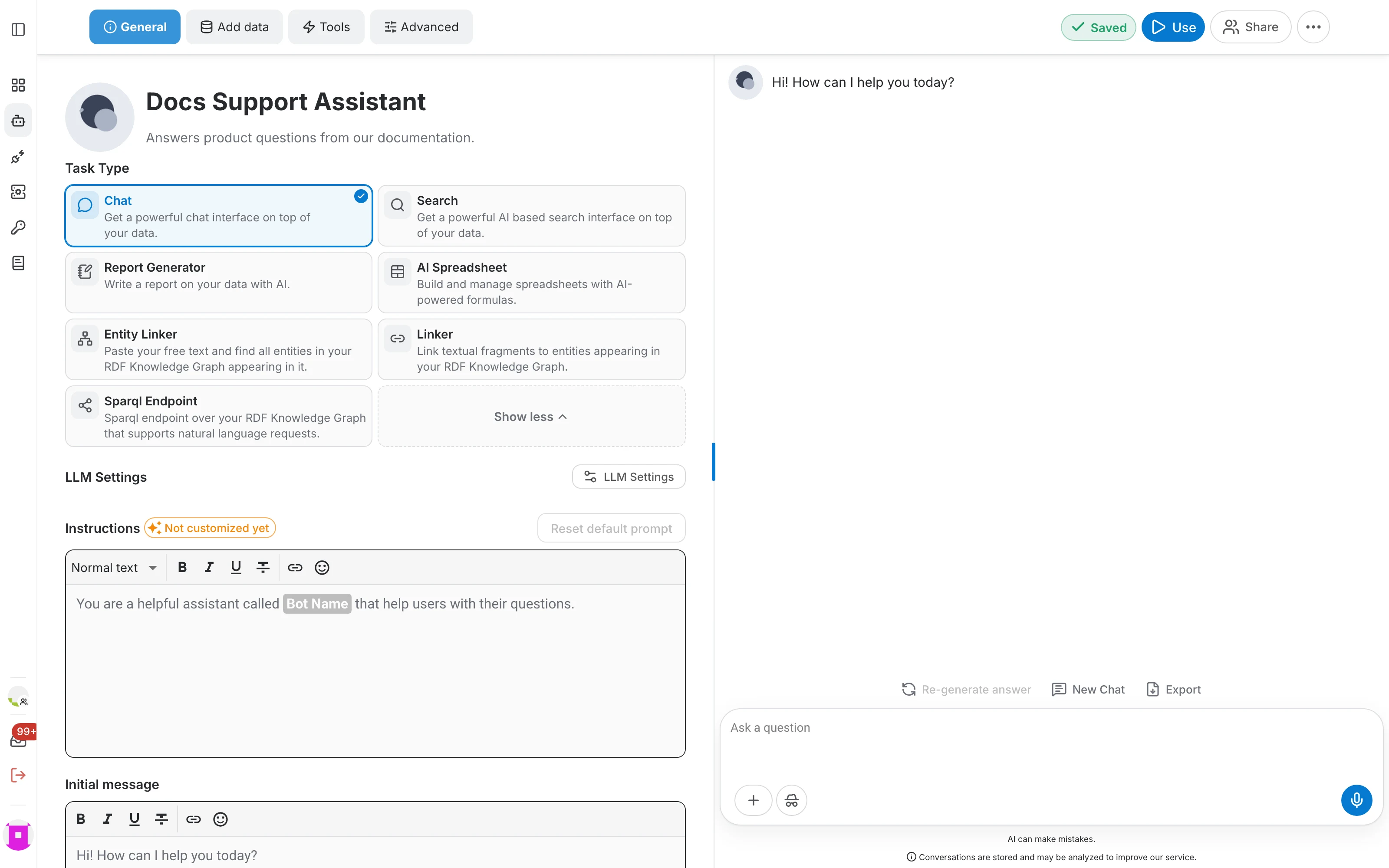 Task types of an assistant
