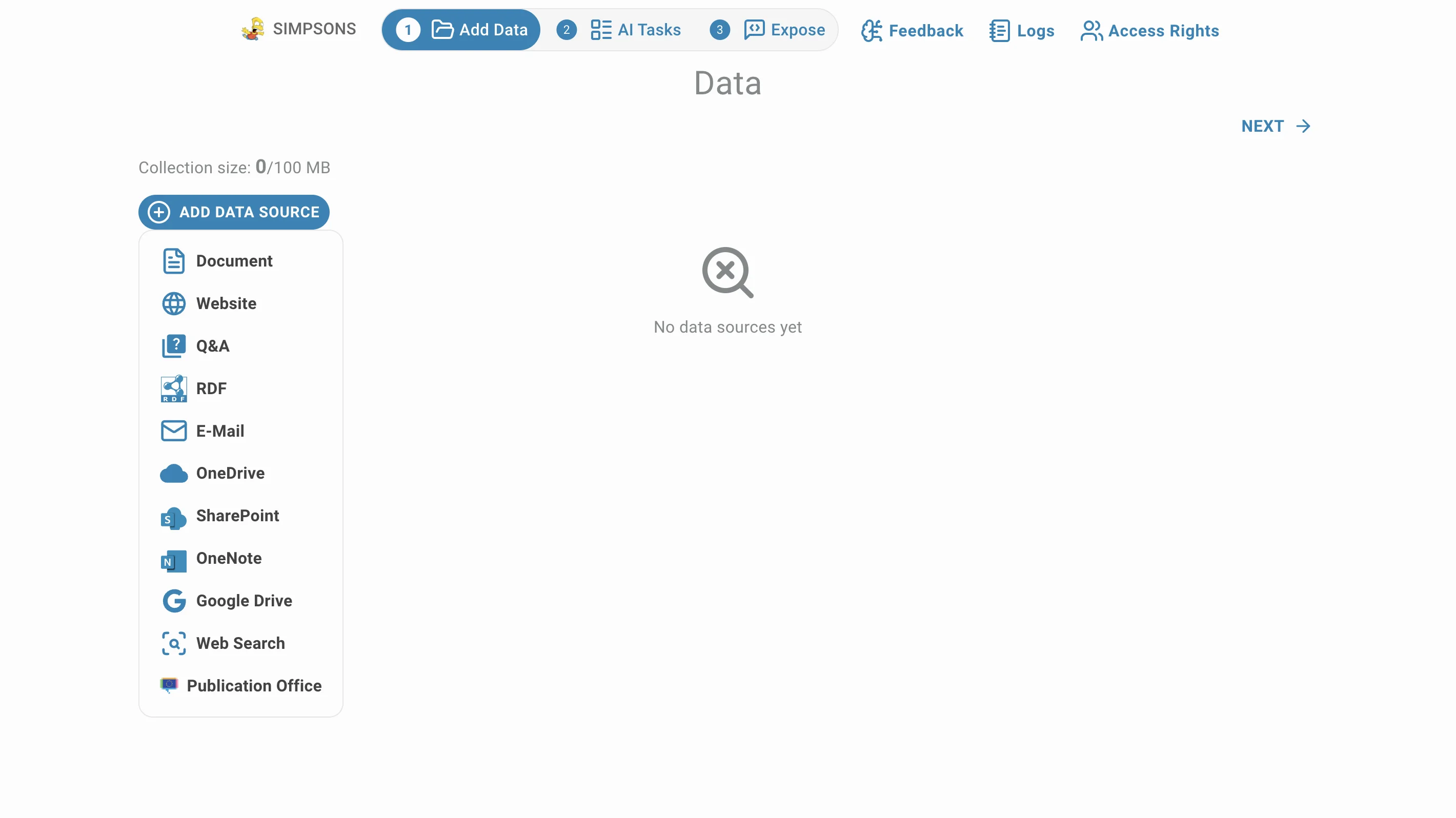Add data source menu