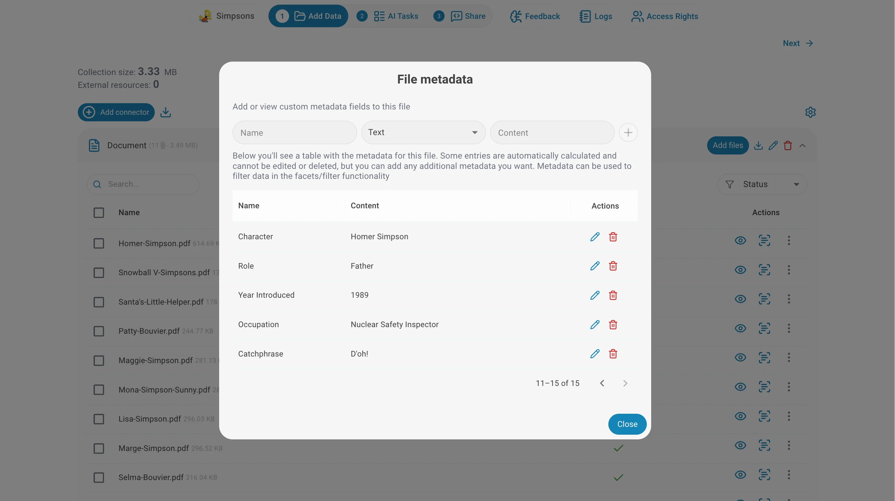 metadata list