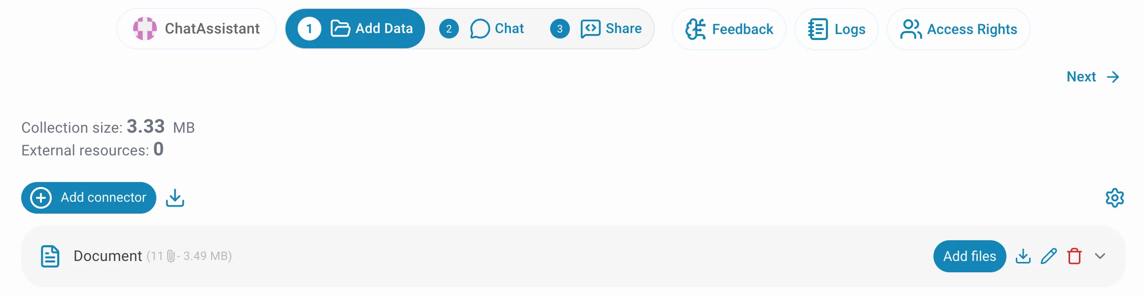 Settings gear button on the Add Data page