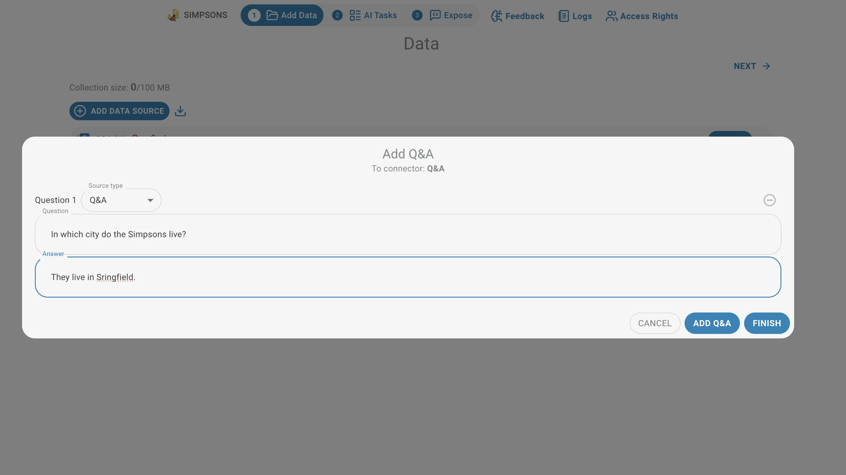 Add question popup