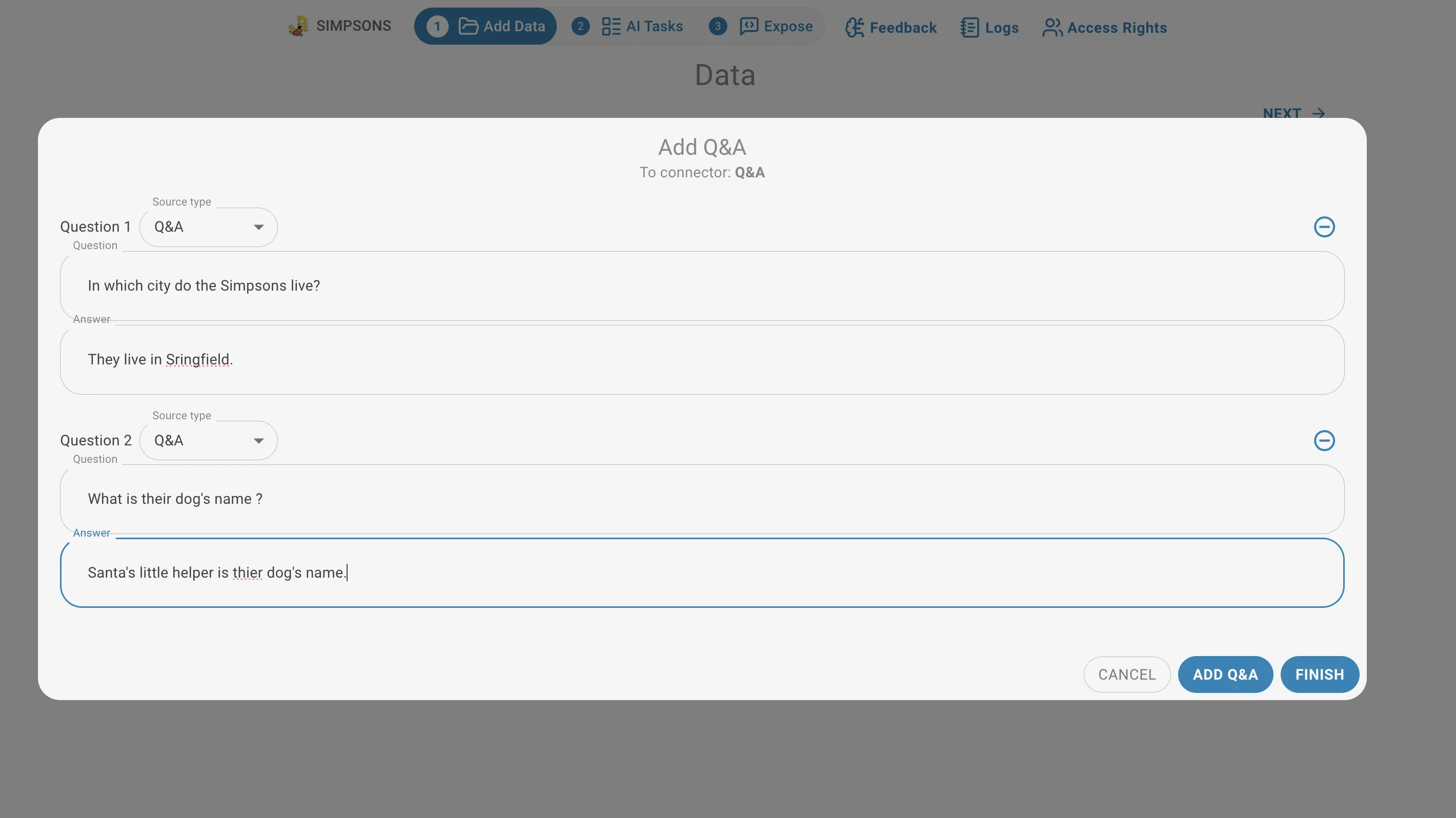 Add question popup