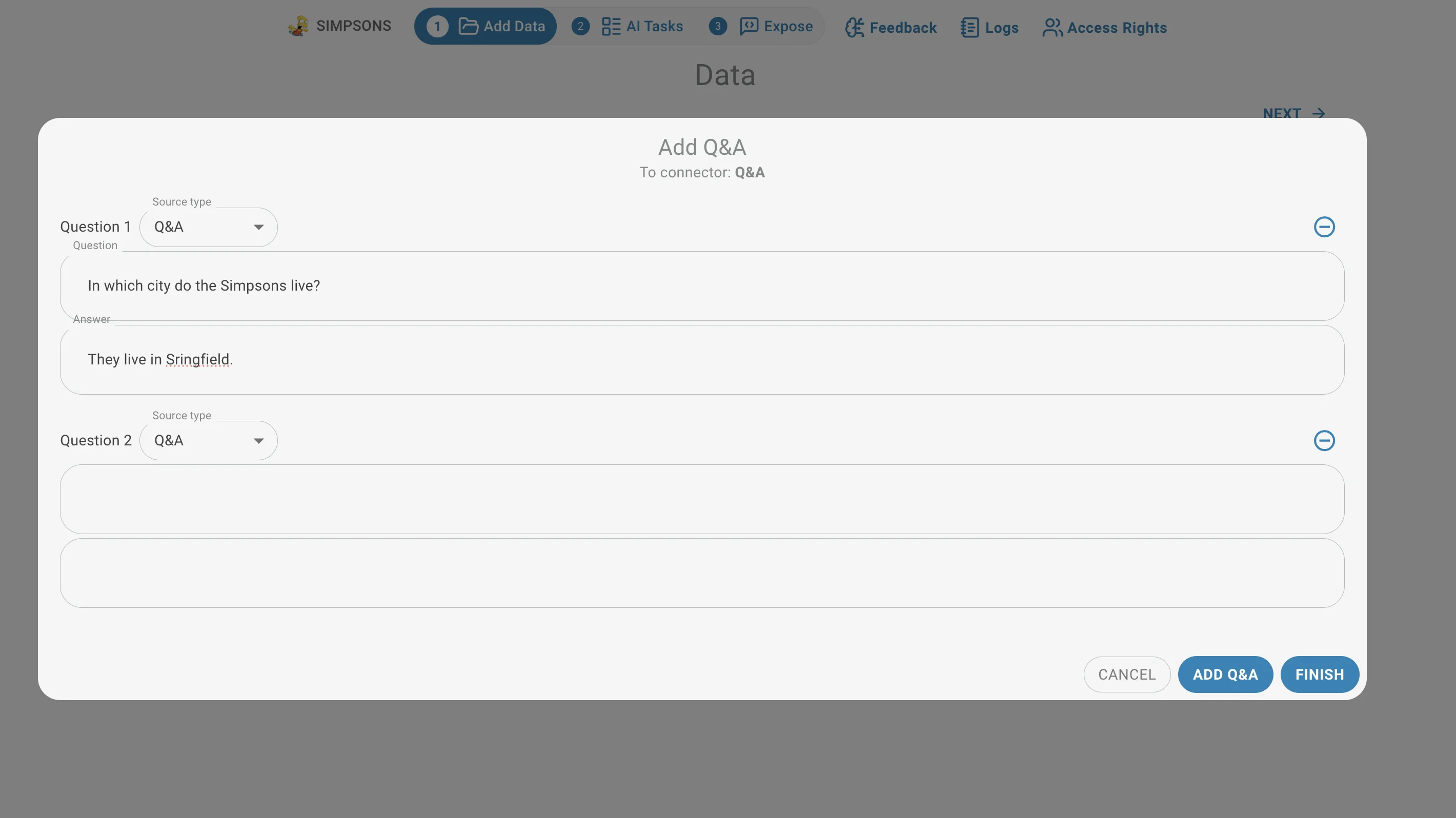 Add question popup