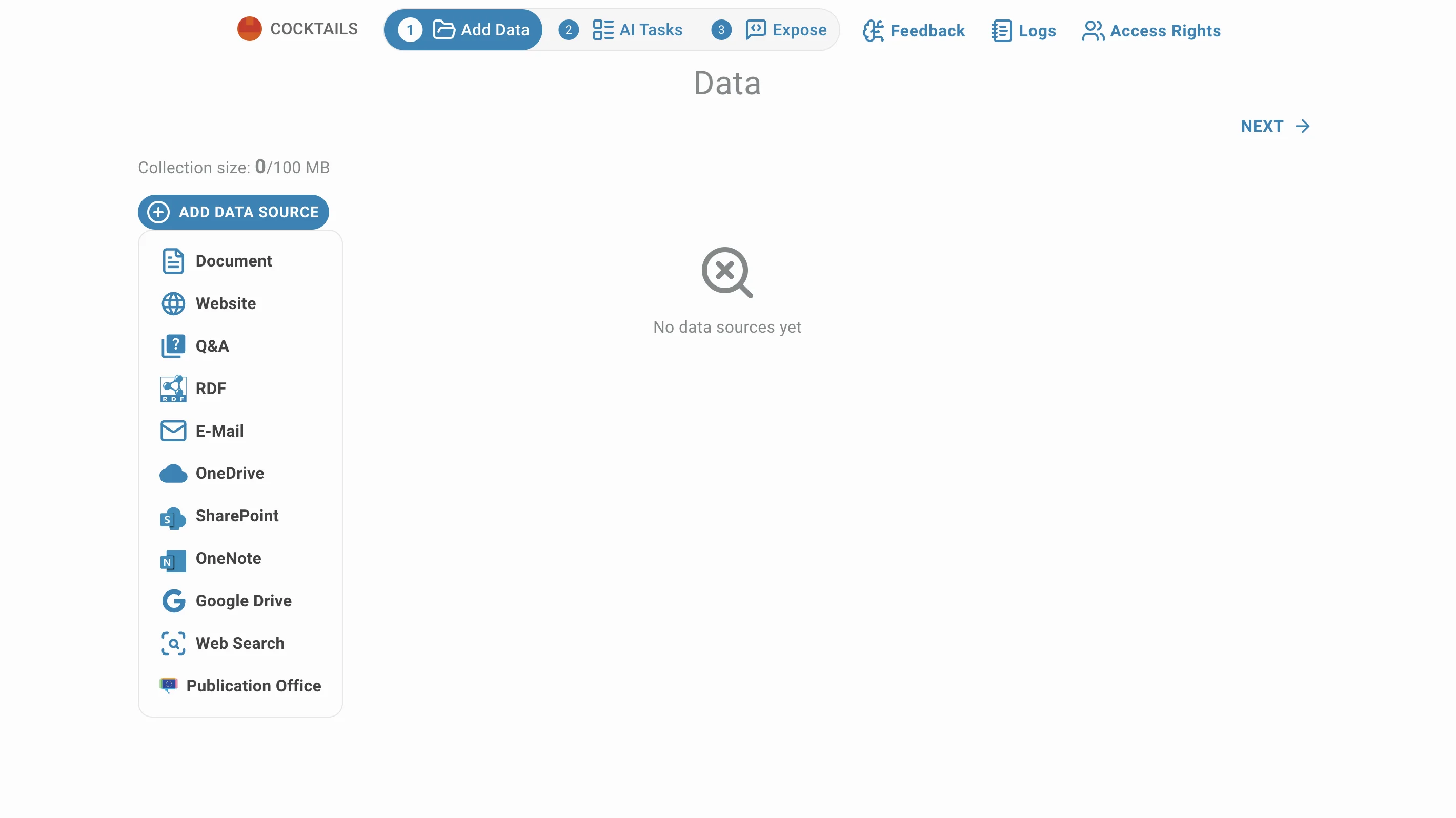 data source menu