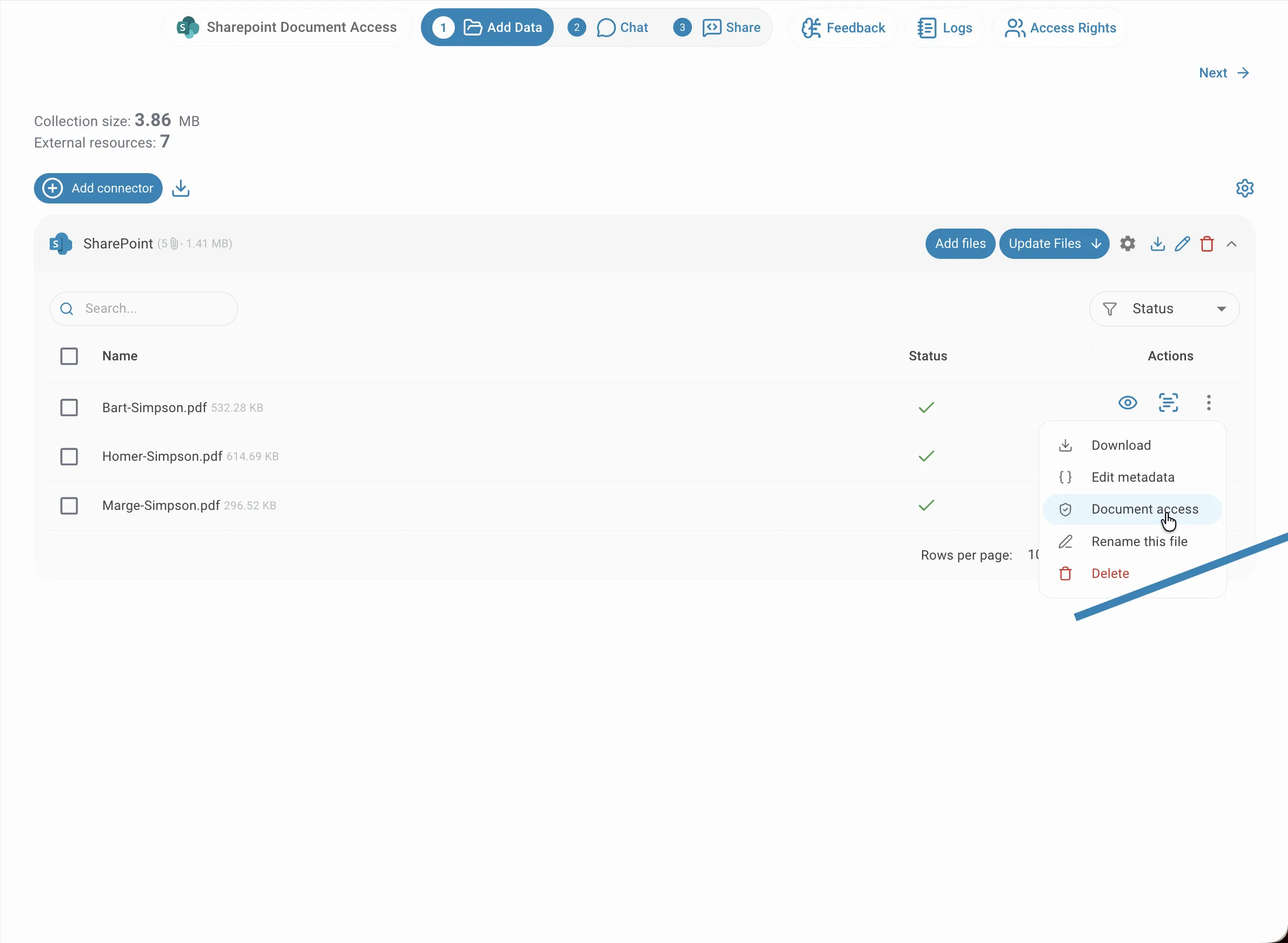 document access menu option