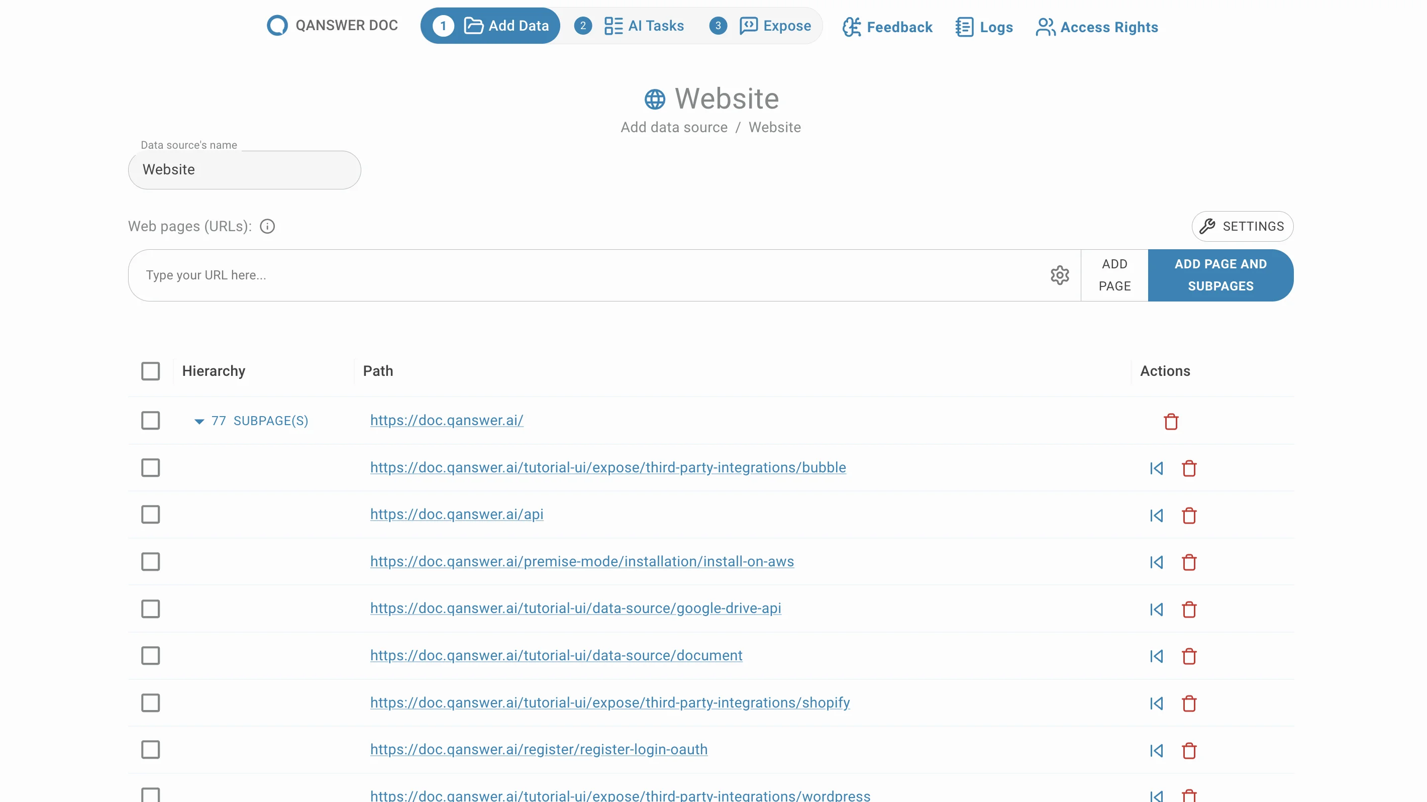 Show sub-pages