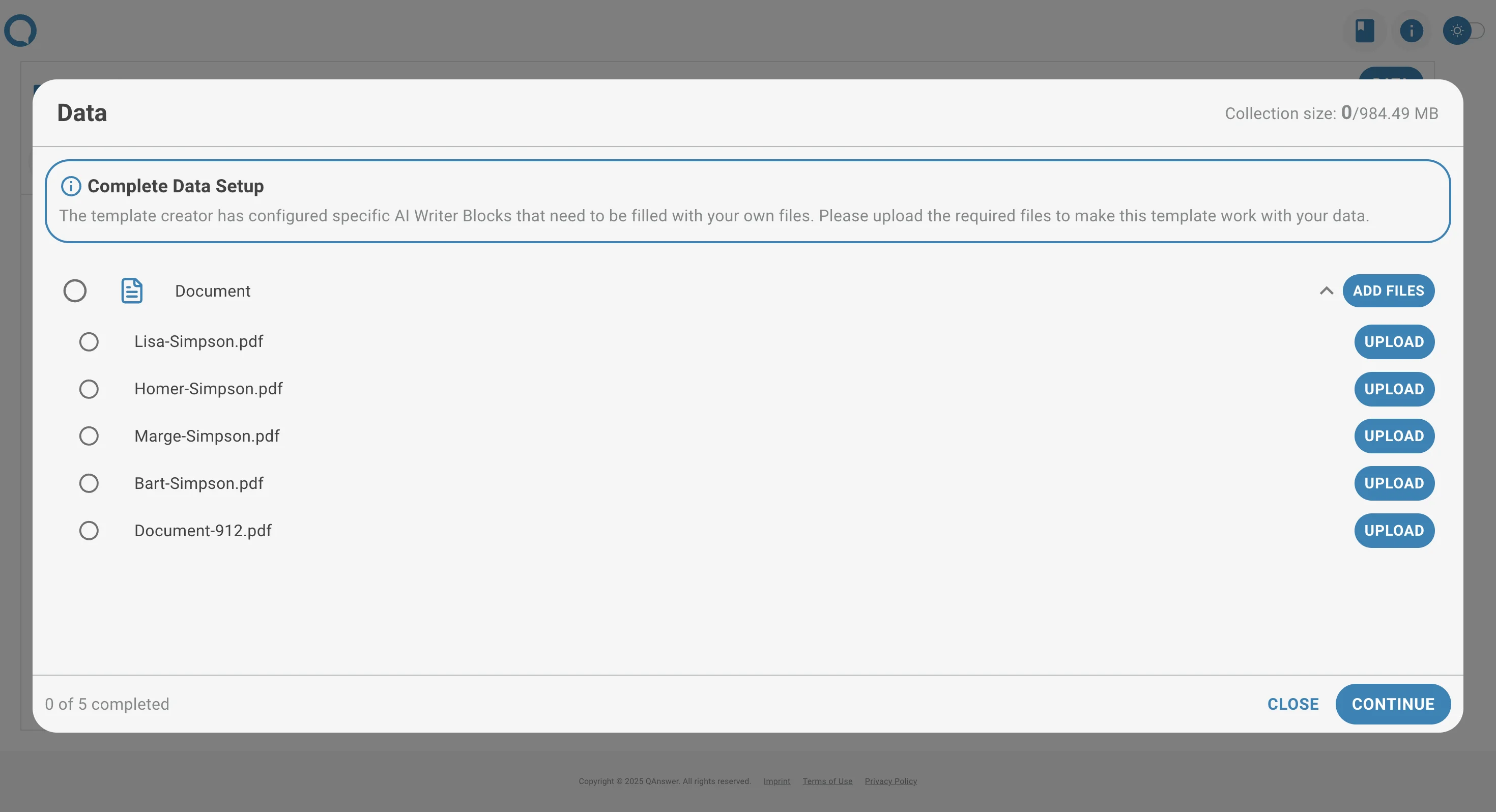 Upload required files onboarding