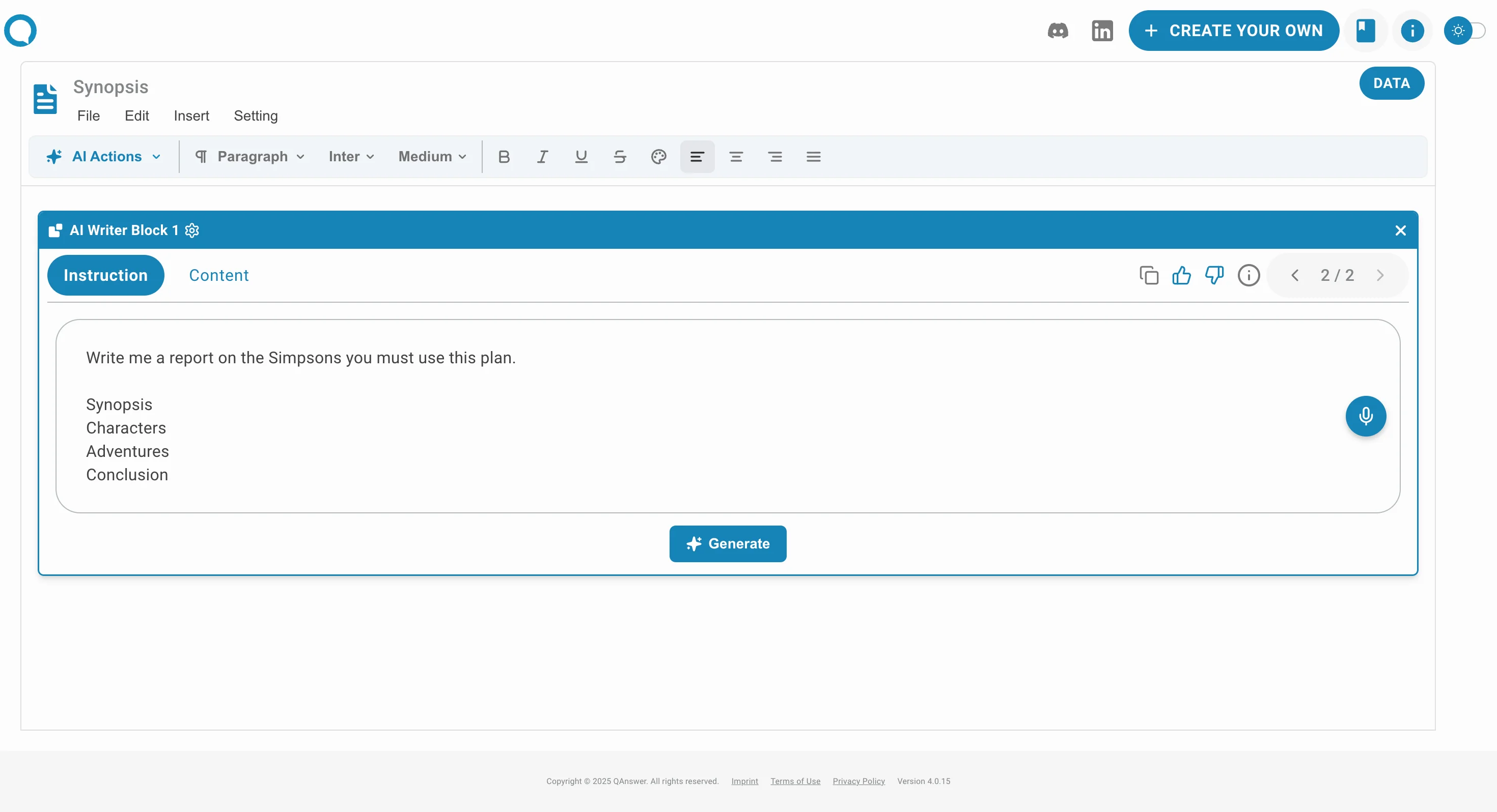 report generator interface description