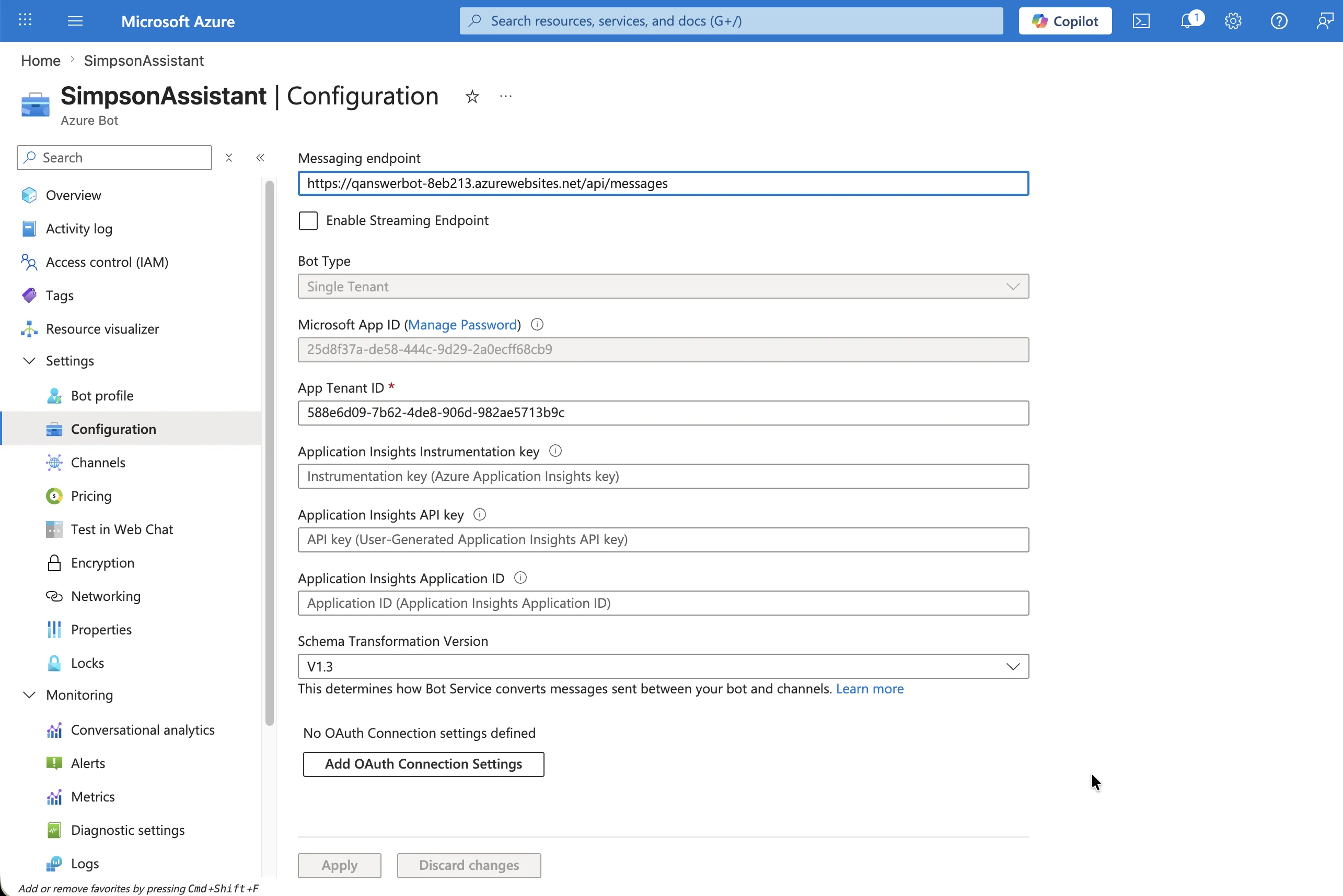 Set the messaging endpoint in Azure Bot Configuration