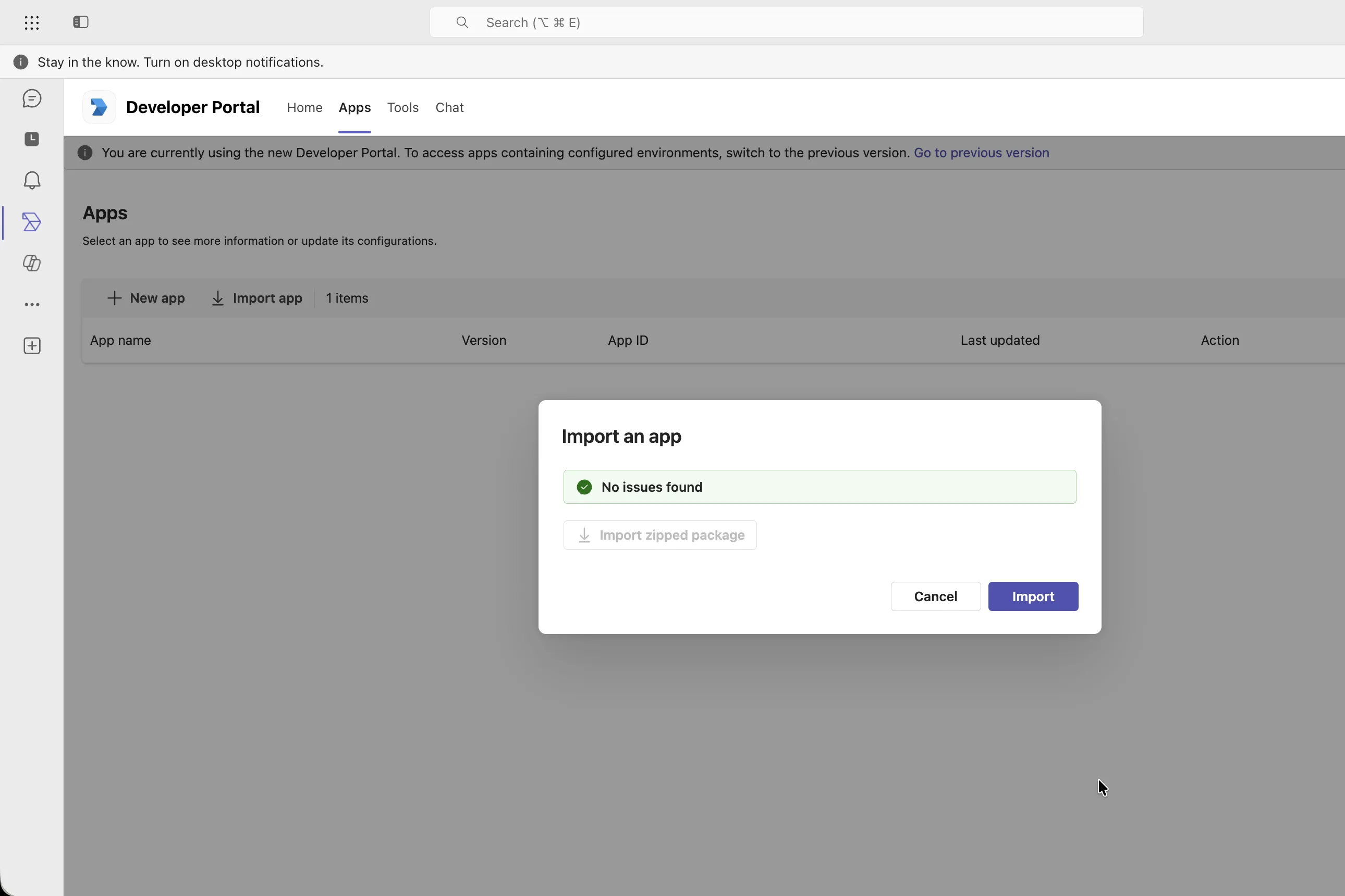 Import the Teams app package in the Teams Developer Portal