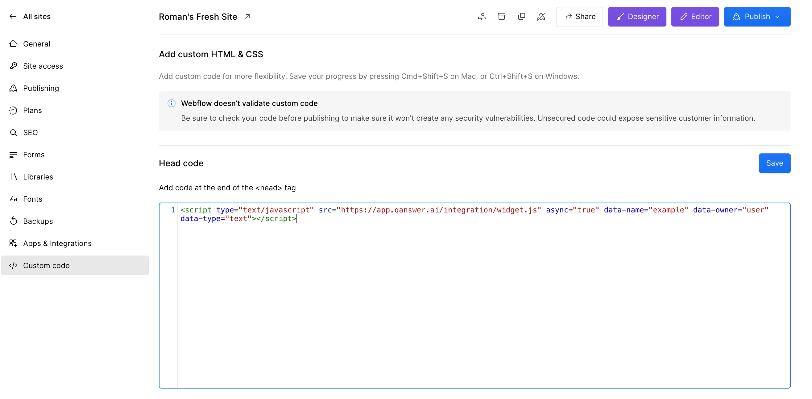 webflow custom code