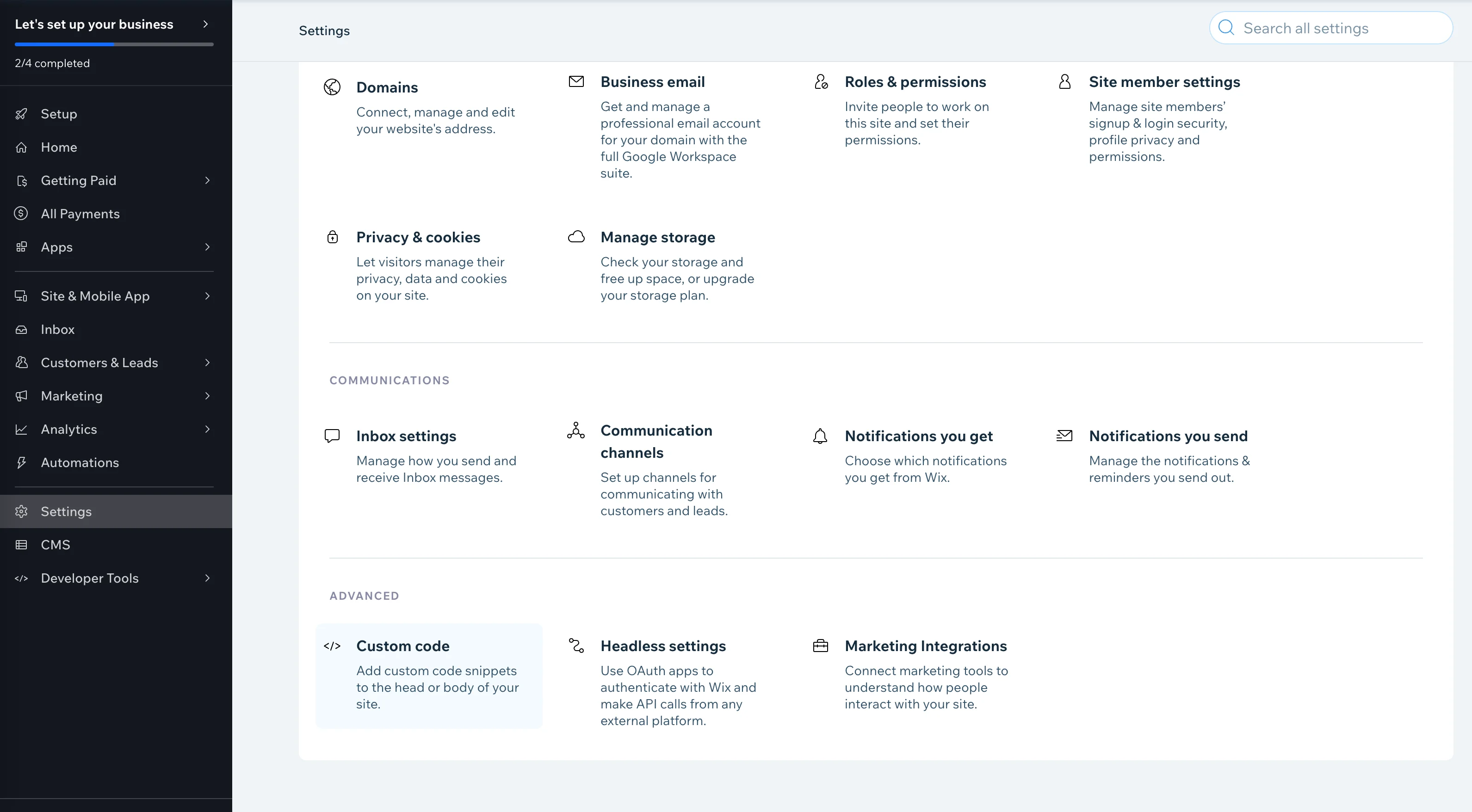 wix dashboard