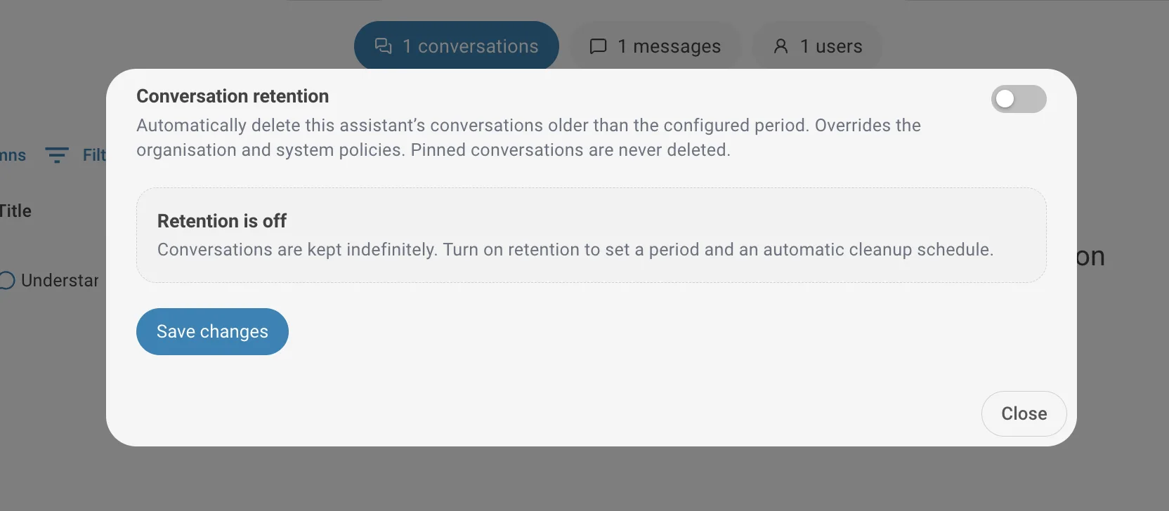 Retention disabled state